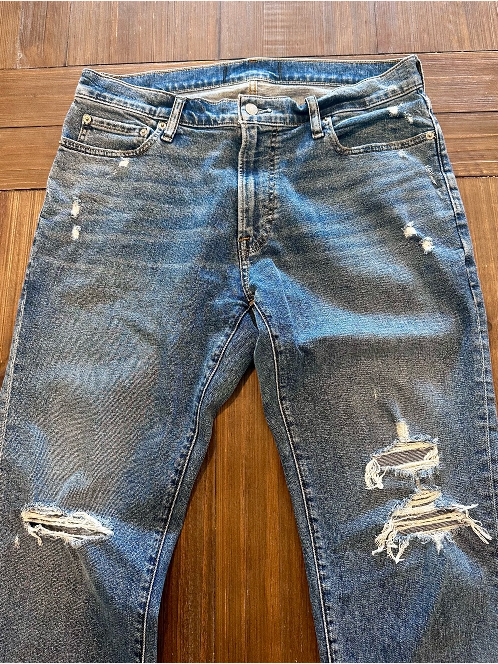 Abercrombie & Fitch Distressed Light Blue Slim Straight Jeans